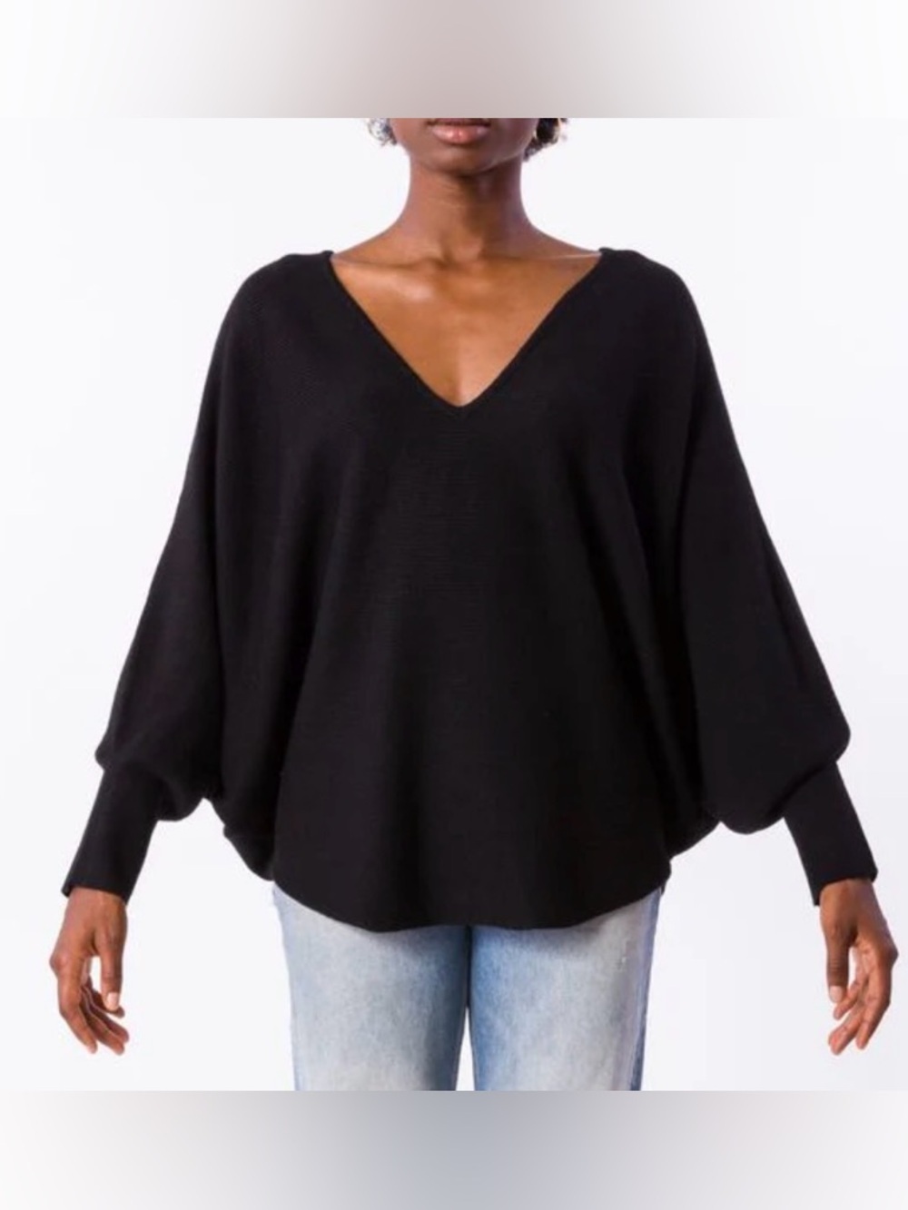 Kerisma Ryu V-Neck Sweater with Dolman Sleeves - Black S/M